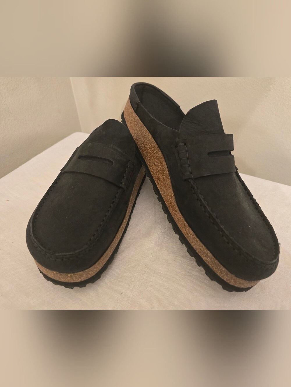 New Without Box - Birkenstock Penny Loafers Clogs In Black Oiled Leather-Size 44